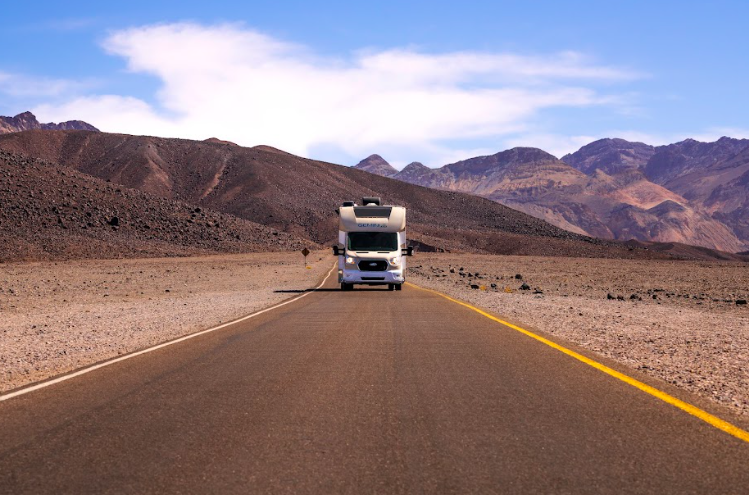 an RV on a lonely road