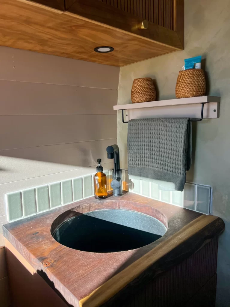 kitchen sink inside van 