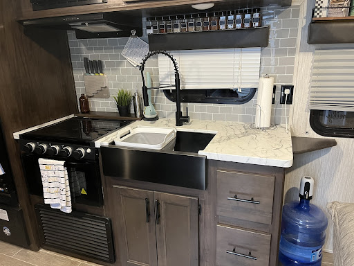 kitchen in a travel trailer